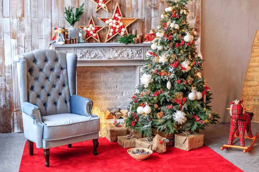 Christmas tree on carpet